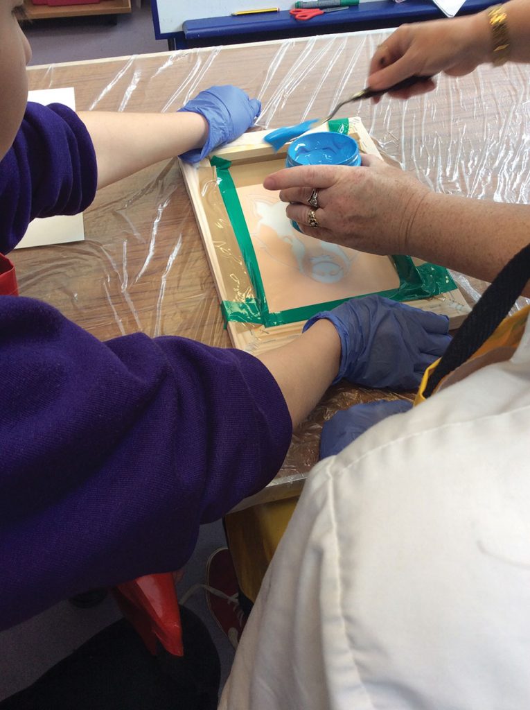 Screen printing workshop at St John's School, Canterbury